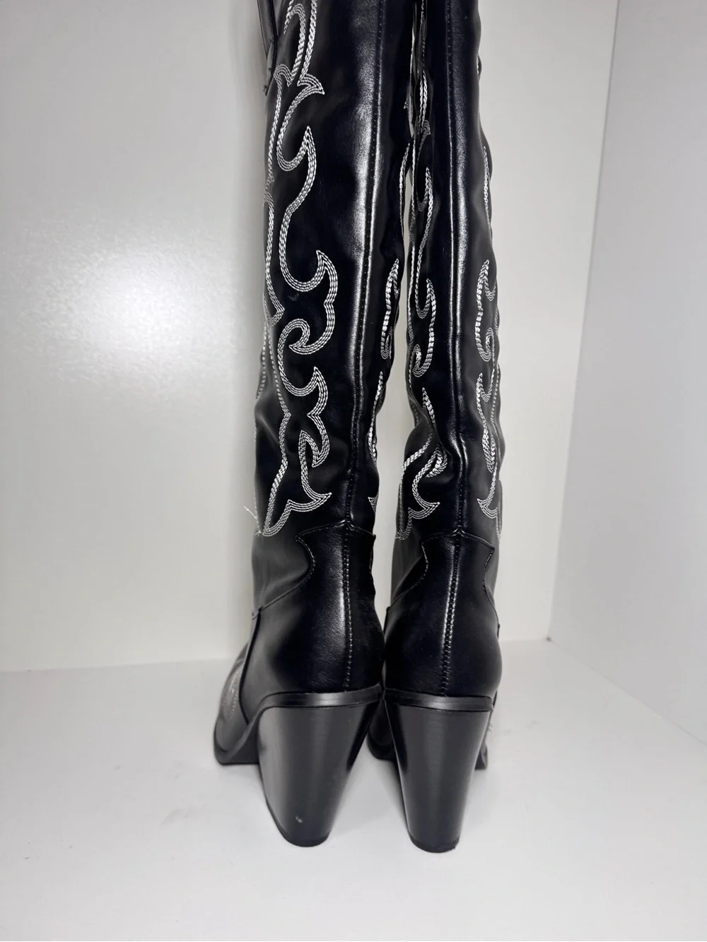 PrettyLittleThing Black Knee-High Embellished Western Boots